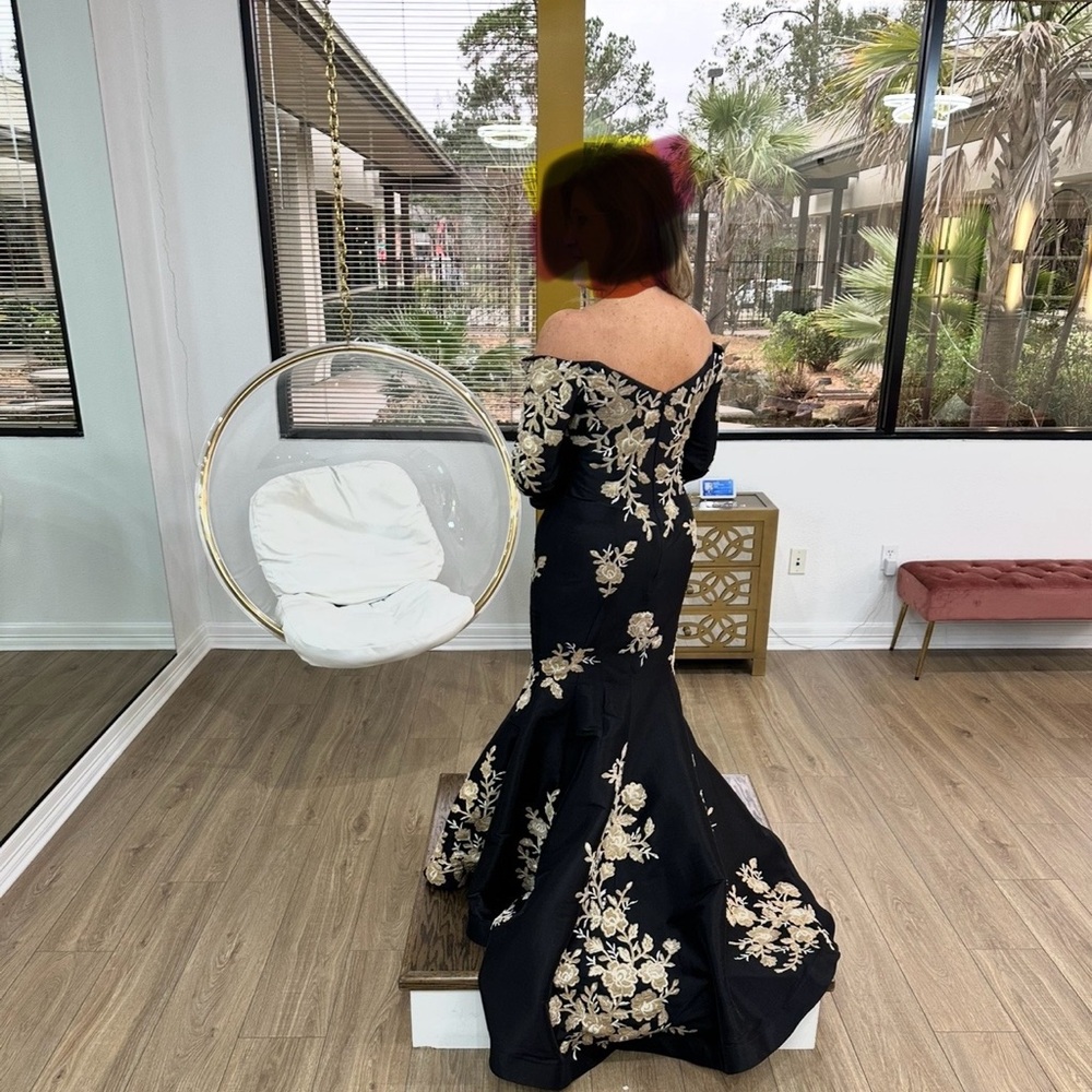 Elegant Black and Gold Jovani Floral Evening Gown Mother of the Bride